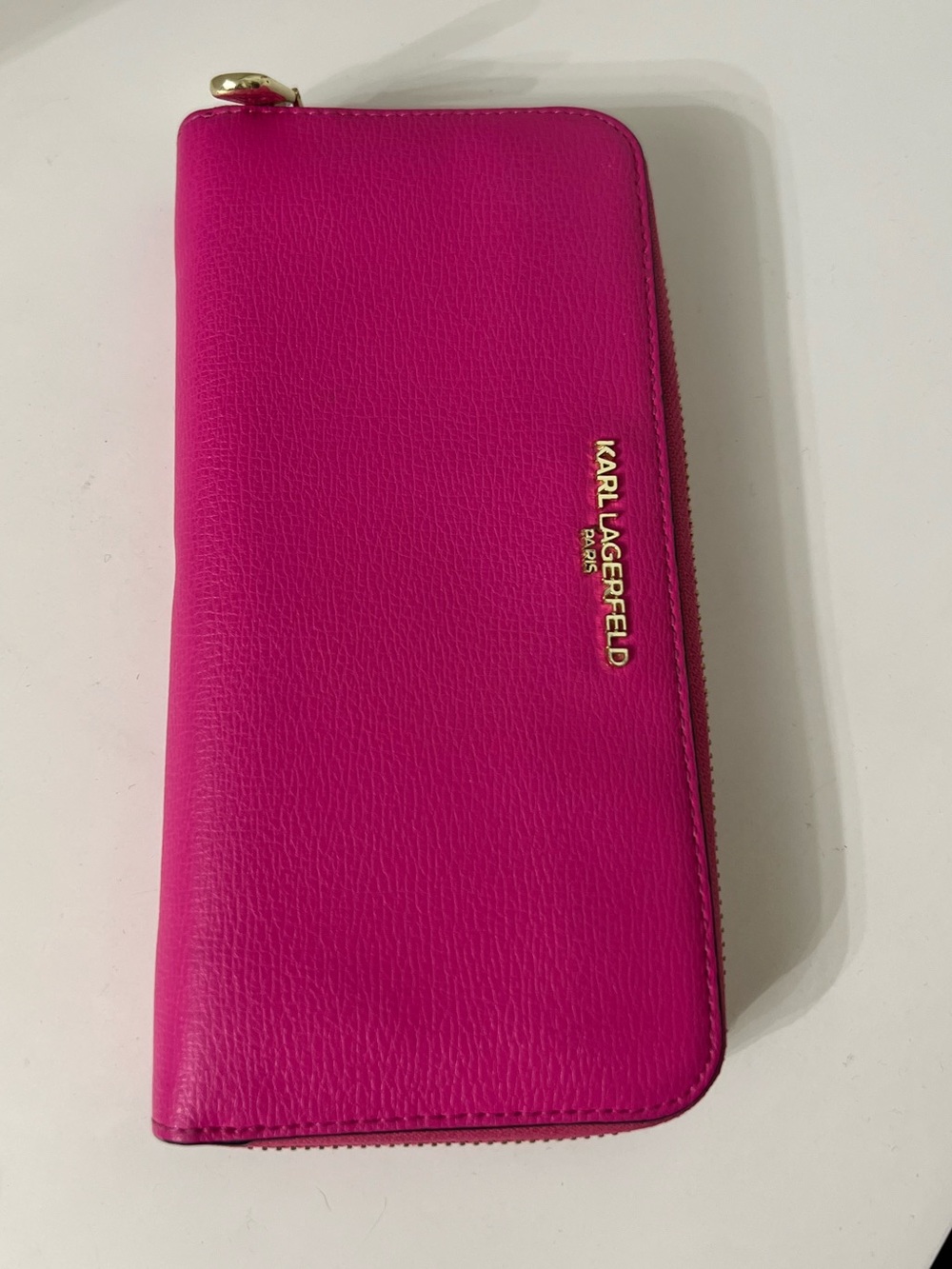 Karl Lagerfeld Hot Pink Zip Wallet with Gold Logo